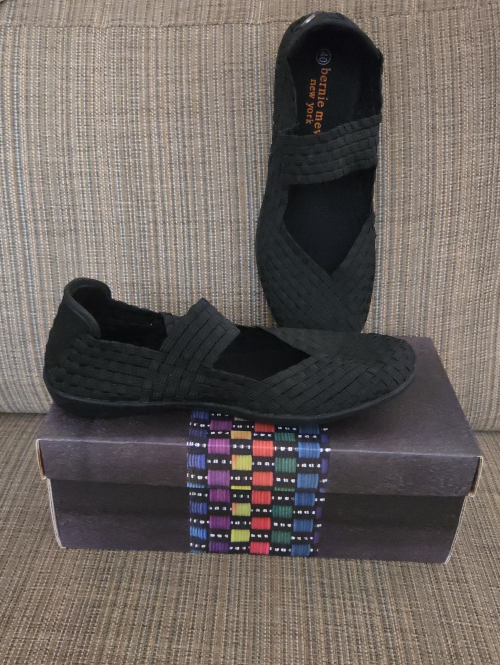 bernie mev. Black Woven Mary Jane-style Flats